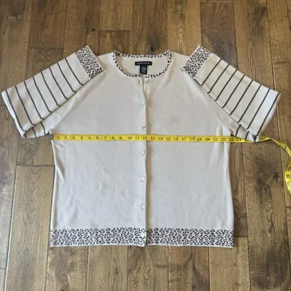 VTG 90s Goodclothes 3 pc Cardigan And Tank Cream Brown Leopard Stripe Set Sz XL - Picture 4 of 14